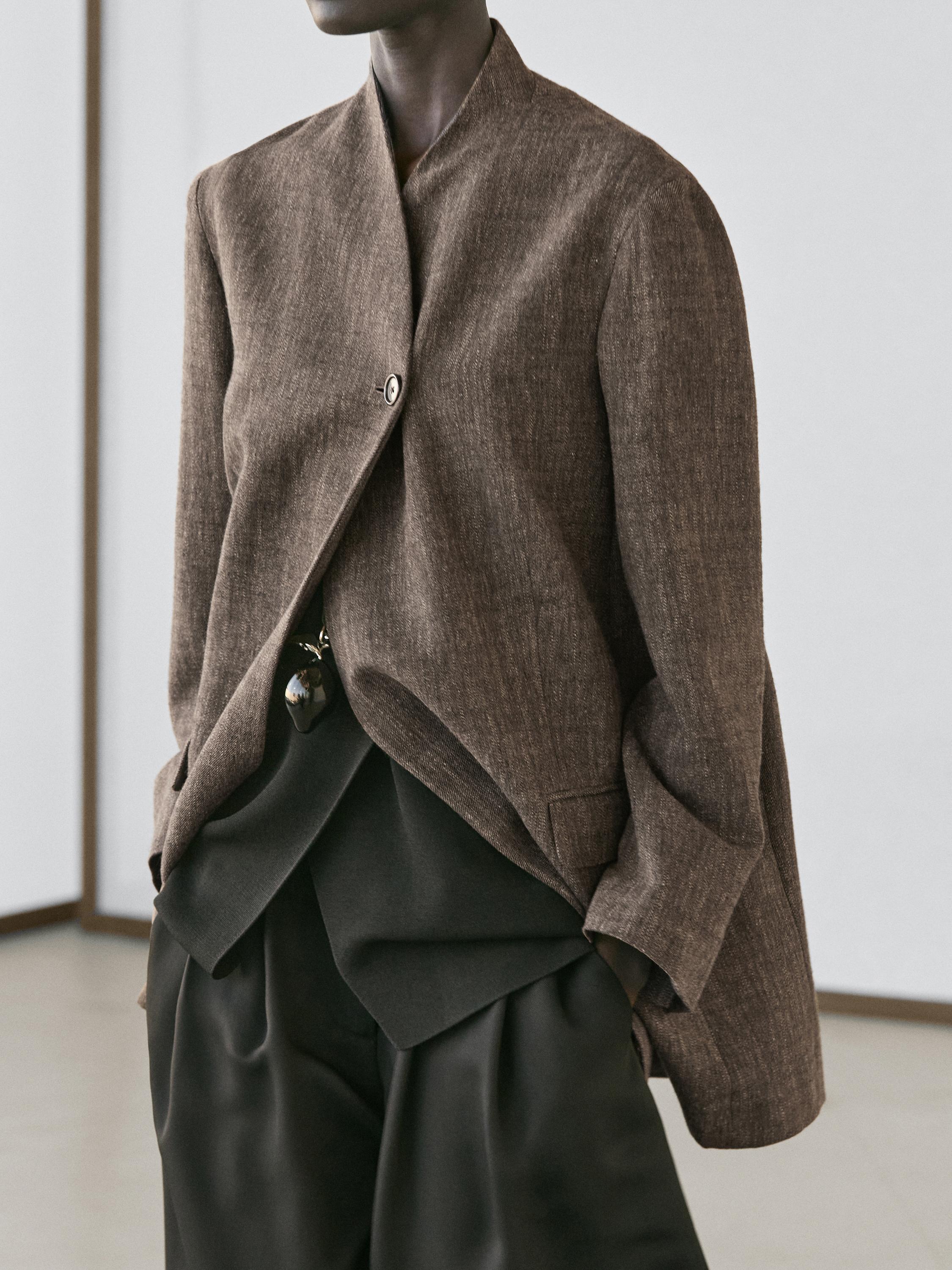 Flecked wool blend coat with high collar